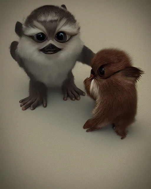 Image similar to Gizmo holding hands with his friend baby Gizmo, trending on artstation, Photorealistic