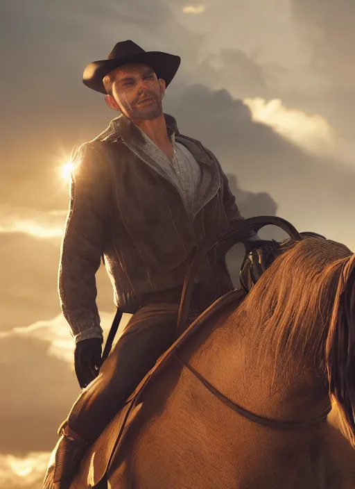 Prompt: saddle on a man, volumetric lighting, beautiful, golden hour, sharp focus, ultra detailed, cgsociety by leesha hannigan, ross tran, thierry doizon, kai carpenter, ignacio fernandez rios, noir photorealism, film