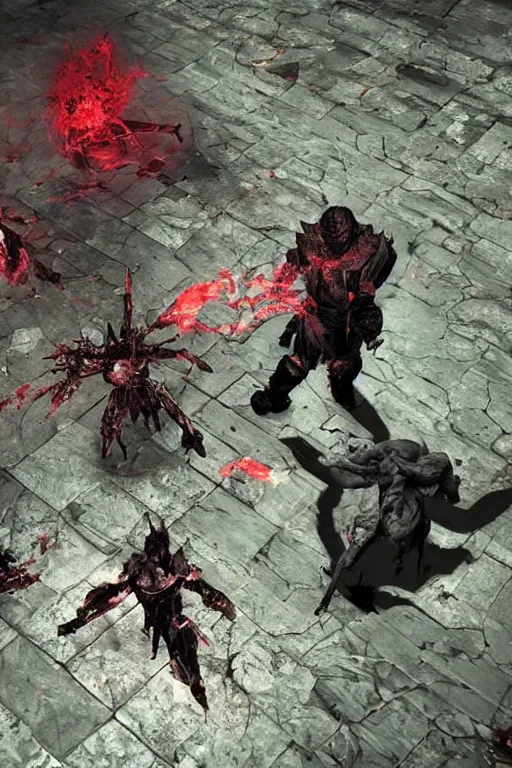 Image similar to Path of Exile, [Sirius], clear [[bronze]] face [mask], luminous red eyes, male image with [bronze] black armor, sitting on the throne, inside the ruined gothic church, black shadows, red lasers, dark red bloody fog, black-grey smoky tornadoes fly around, [[[blood]]], Anachronism, painting, dark fantasy, steampunk, 4k, perfect quality,