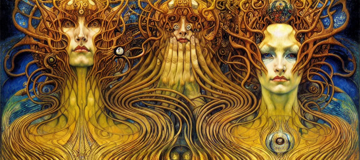 Image similar to Divine Chaos Engine by Karol Bak, Jean Delville, William Blake, Gustav Klimt, and Vincent Van Gogh, symbolist, visionary