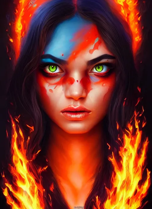 Image similar to an fire elemental portrait, pixar style by tristan eaton, artgerm, tom bagshaw