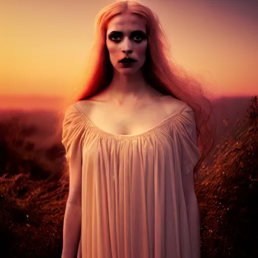 Image similar to photographic portrait of a stunningly beautiful gothic hermetic order of the golden dawn female in soft dreamy light at sunset, contemporary fashion shoot, by edward robert hughes, annie leibovitz and steve mccurry, david lazar, jimmy nelsson, breathtaking, 8 k resolution, extremely detailed, beautiful, establishing shot, artistic, hyperrealistic, beautiful face, octane render