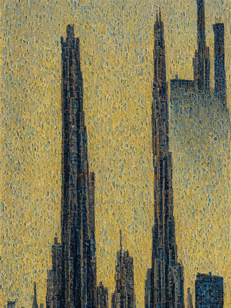 Prompt: A painting of a skyscraper designed by Antoni Gaudí