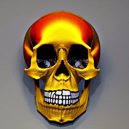 Image similar to skull made of translucent silk and satin cloth over electronic circuits and wires