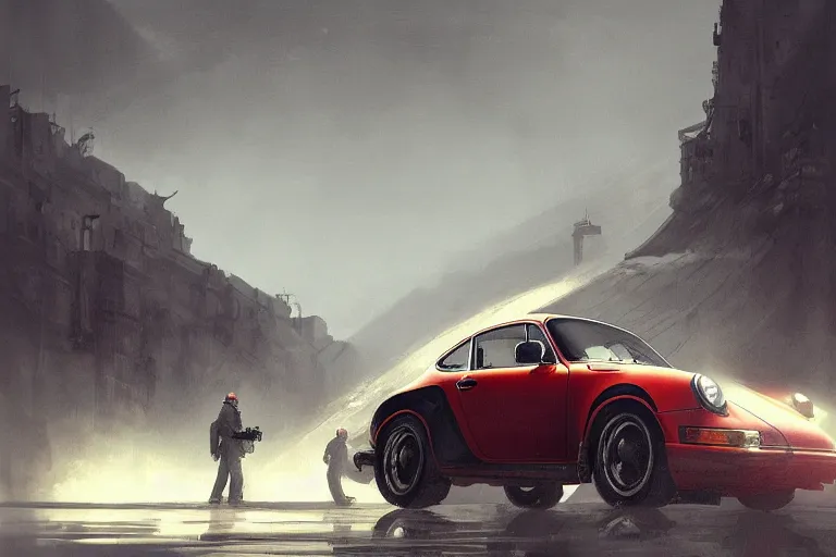 Image similar to dieselpunk porsche 911, highly detailed, digital painting, artstation, concept art, sharp focus, illustration, art by raphael lacoste and greg rutkowski