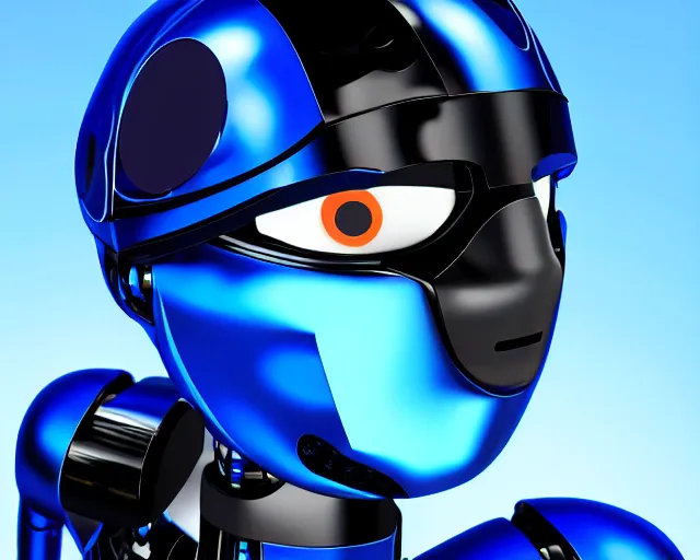 Image similar to A blue skin cyborg robot college student with a black antennae for a nose