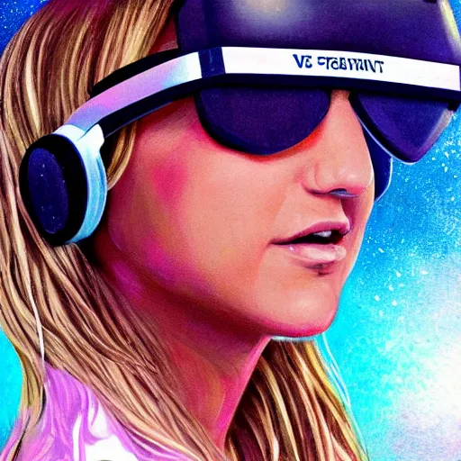 Image similar to : brittney spears wearing vr goggles, digital art, illustration, art station