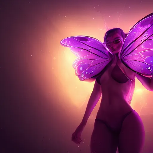 Prompt: a glowing purple spirit butterfly, surrounded by darkness, 4k digital art, award-winning, masterpiece, cgsociety, artstation, hyperdetailed