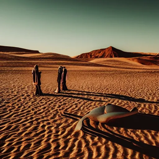 Image similar to 🐋🤖🦕👽🐳 in desert, photography by bussiere rutkowski andreas roch