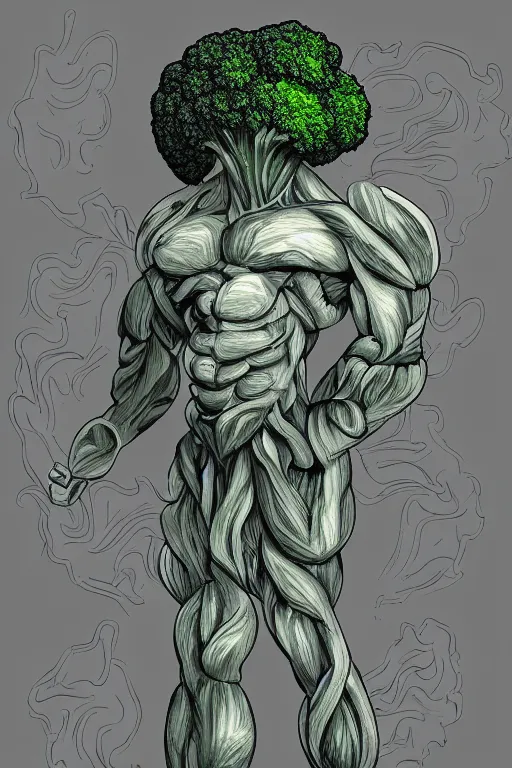 Image similar to ripped broccoli man, full body, human figure, highly detailed, digital art, sharp focus, trending on art station, anime art style