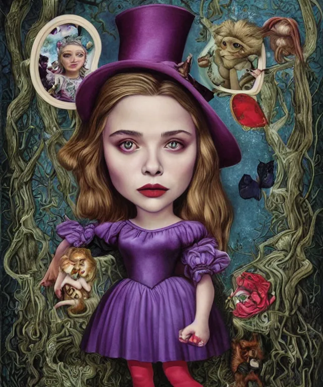 Prompt: portrait of Chloe Moretz in wonderland, lowbrow painting by Mark Ryden