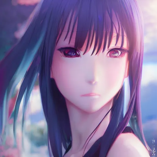 Image similar to photorealistic anime girl render, detailed face, colorful, atmosphere cinematic, by wlop, by ilyu kuvshinov, soft shadows, be concept art, super detailed, unreal engine 5, octane render, 8 k, super realistic, ufotable studio art style, global illumination, trending in pixiv, japanese light novel cover, visual novel