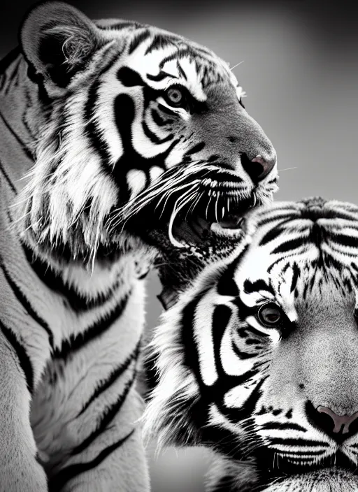 Image similar to two tigers black and white portrait white sky in background