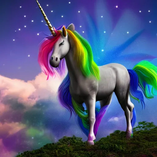 Image similar to a colorful unicorn with wings eating in a field of marijuana, photography, 8 k, highly detailed, ultra realistic, path traced