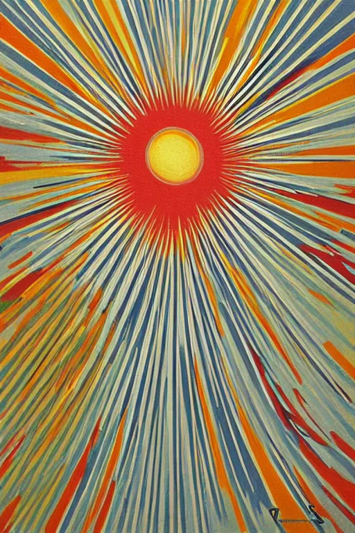 Image similar to mid century modern art sunburst retro on canvas by bernard simunovic