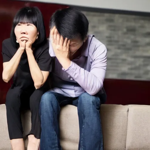 Prompt: asian mom angry at dad because they missed the flight