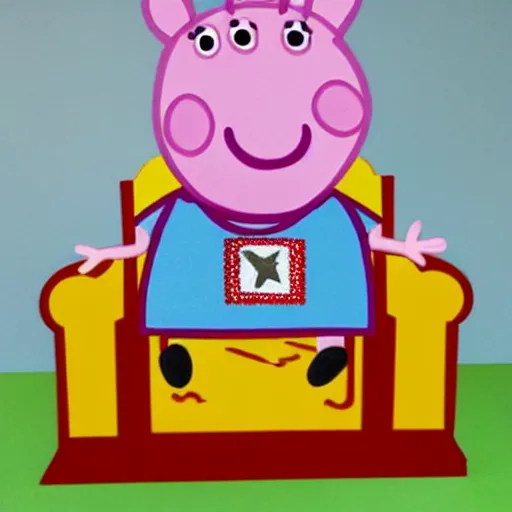 Image similar to very very realistic peppa pig sitting on a throne, award - winning, detailed, hyperdetailed, photorealistic, atmospheric lighting