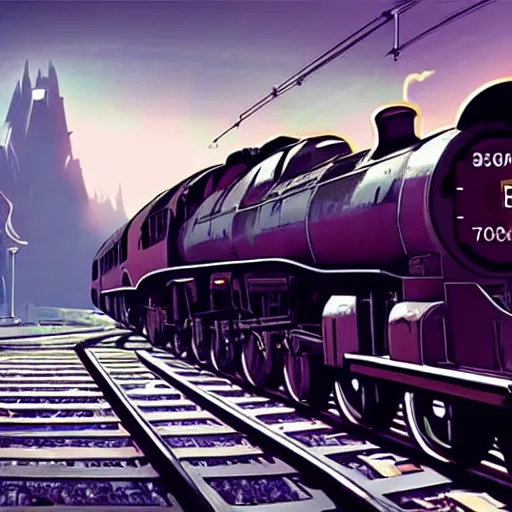 Image similar to 2 :: Train to Hogwarts :: cyberpunk style :: Makoto Shinkai cyberpunk style :: Cinematography by Zack Snyder ::8k resolution :: cinematic shot :: epic :: awe :: masterpiece ::