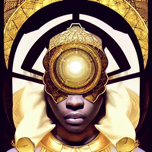 Image similar to symmetry!! an african moor wearing white robes and turban entering the voidspace. ornate, golden, steampunk stargate. front game card. marvel comics. dark. intricate. highly detailed. smooth. artstation. digital illustration by ruan jia, mandy jurgens, artgerm, wayne barlowe, greg rutkowski, and zdislaw beksinsk.