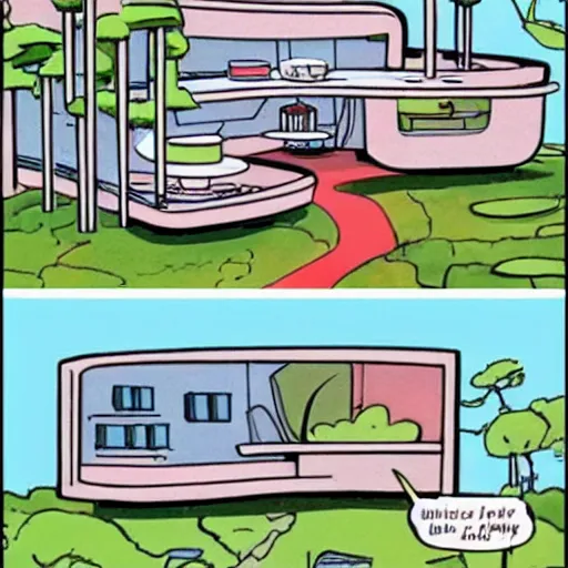 Prompt: the jetsons'house in the future, they are having a nice time but the house looks empty.