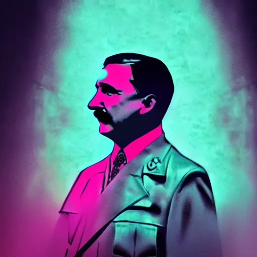 Prompt: retrowave style portrait of adolf hitler