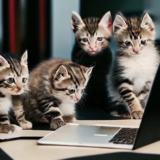 Prompt: Kittens at the office working on spreadsheets, 200mm, canon, f/22