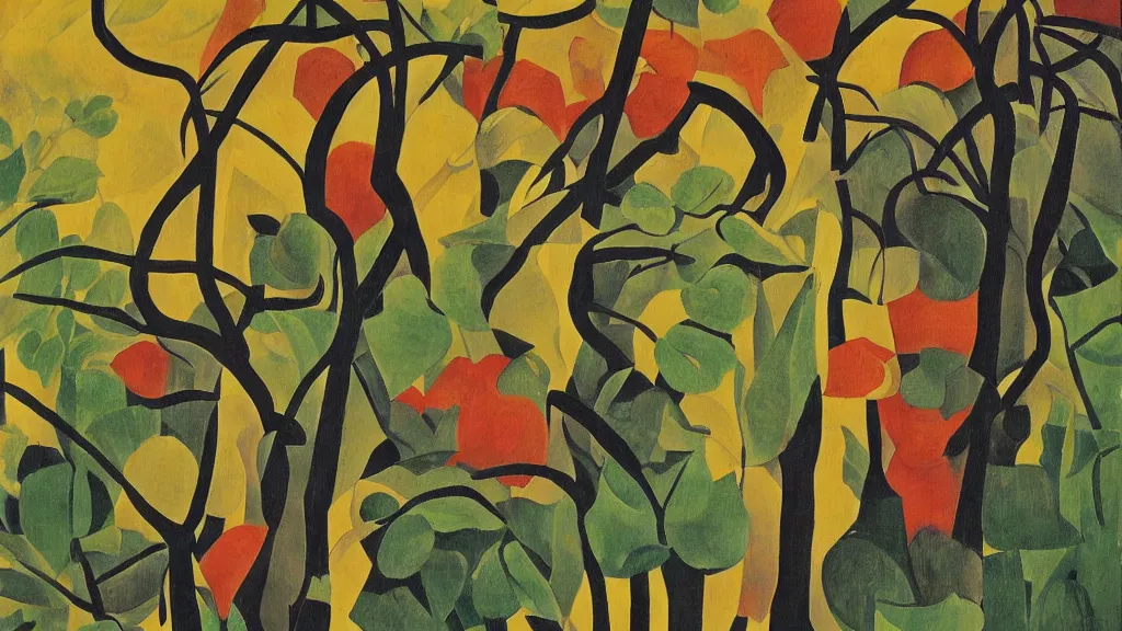 Image similar to abstract primitivism minimalism art painting, lines, forms, shapes, in style of henri rousseau,