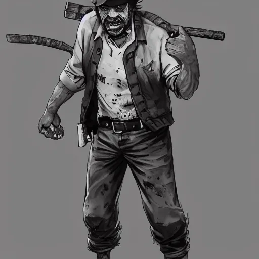 Image similar to don ramon and the chavo del 8 walking dead game telltale, gigachad black and white trending on artstation, painted by greg rutkowski