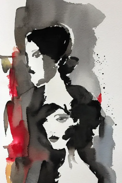 Prompt: beautiful face woman, grey, colorless and silent, watercolor portrait by David downton