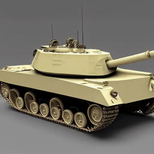 Prompt: M1A1 Abrams designed in 1965. Abrams in the style of 1965 retro cast armor concept tank