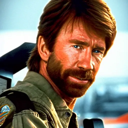 Prompt: chuck norris in top gun new generation movie scene, realistic, hdr, clear image, hdd, rtx on, dynamic lighting,