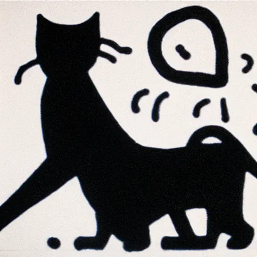 Image similar to a white dog and a black cat by keith haring