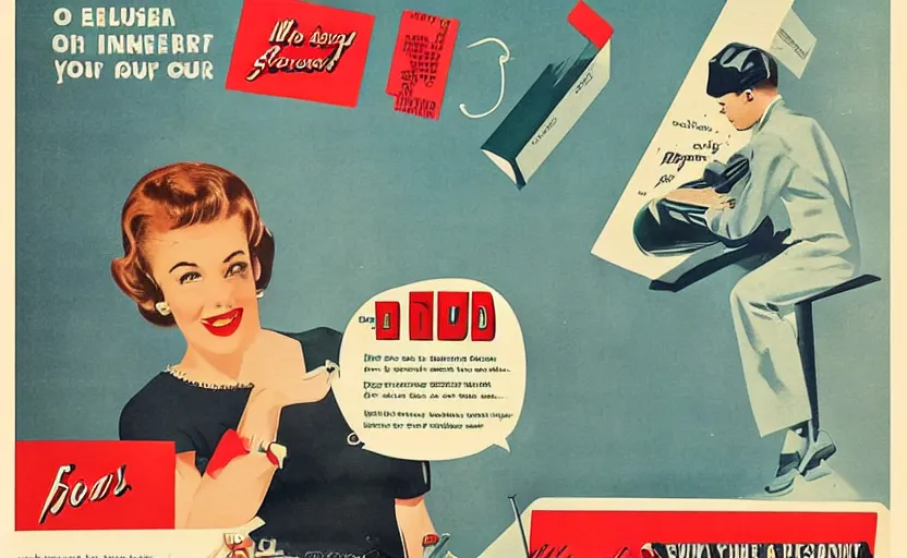 Prompt: design your website advertisement, poster 5 0 s, flat