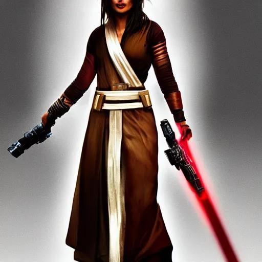 Image similar to priyanka chopra as a jedi master in brown robe, style of Raymond Swanland, cinematic, artstation