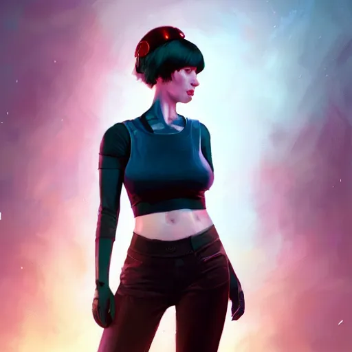 Image similar to highly detailed upper body portrait christina hendricks wearing plastic crop top cyberpunk in gta v, stephen bliss, unreal engine, fantasy art by greg rutkowski, loish, rhads, ferdinand knab, makoto shinkai and lois van baarle, ilya kuvshinov, rossdraws, tom bagshaw, global illumination, radiant light, detailed and intricate environment