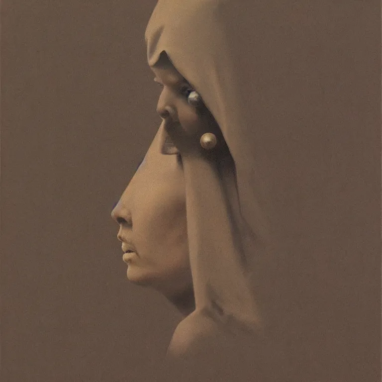 Image similar to pearl woman portrait with a paper bag over the head, highly detailed, artstation, art by zdislav beksinski, wayne barlowe, edward hopper