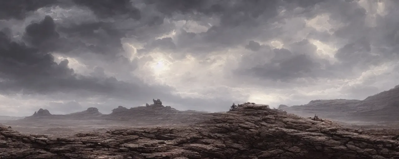 Image similar to spooky face in the clouds over a barren rocky landscape, [ cinematic, detailed, epic, widescreen, opening, establishing, mattepainting, photorealistic, 4 k, octane render, art by greg rutkowski ]