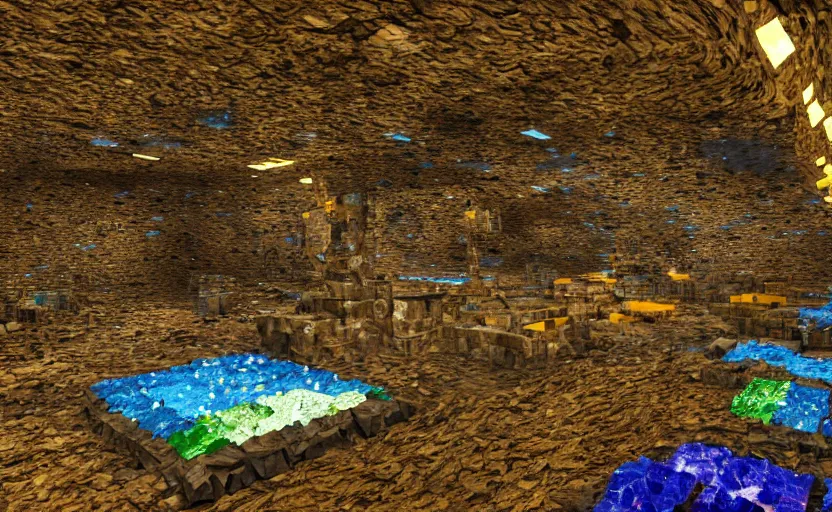 Image similar to ''A mine with walls full of ores, diamonds, emeralds, gold, sapphire, shining, dark, texture, realistic, ray tracing, 8K, micro details, digital art, nature colors''