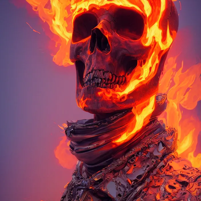 Prompt: portrait of a skull in a flame retardant suit. intricate abstract. intricate artwork. by Tooth Wu, wlop, beeple, dan mumford. octane render, trending on artstation, greg rutkowski very coherent symmetrical artwork. cinematic, hyper realism, high detail, octane render, 8k, iridescent accents