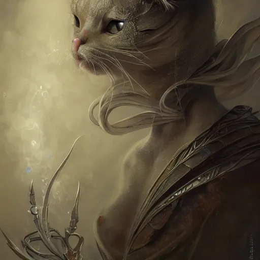 Image similar to front shot of an evil witch cat, intricate, elegant, highly detailed, centered, concept art, smooth sharp focus, artgerm, Tomasz allen Kopera, Peter Mohrbacher