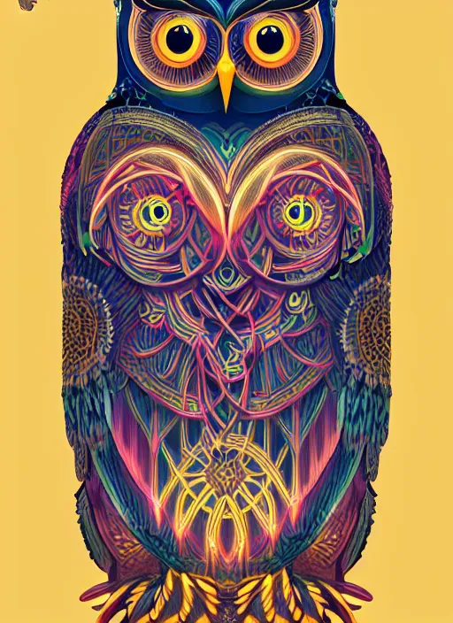 Image similar to symmetry!! product render poster vivid colors divine proportion owl, 神 圣, glowing fog intricate, elegant, highly detailed, digital painting, artstation, concept art, smooth, sharp focus, illustration,