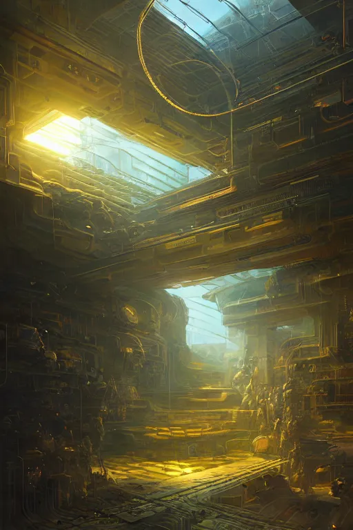 Prompt: A solarpunk very highly detailed supercomputer with very highly GUI in a very highly detailed cyberpunk middle age sci-fi style, digital rational painting art by Greg Rutkowski and Reka Nyari, sci-fi highly detailed, digital concept art, Dimensional cyan gold natural light, sharp focus, Golden Ratio illustration, realistic concept art by Stephen Hickman and James Gurney and Hiromasa Ogura Ghost in the Shell rendered in Octane Render, From the distance