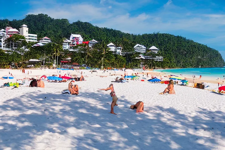 Prompt: snowy Phuket beach