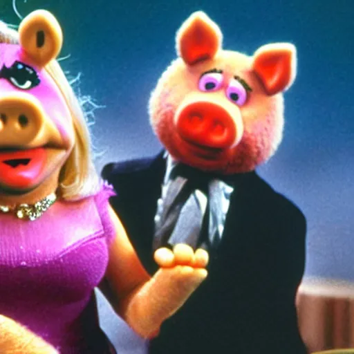 Prompt: movie still of miss piggy starring as trinity in the matrix movie