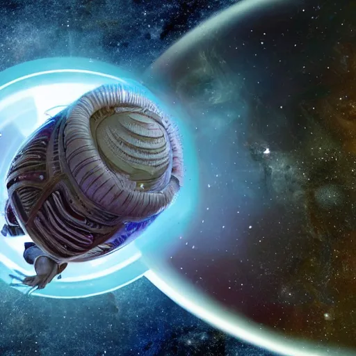 Prompt: Alien species of evolved, sentient tardigrades embarking on a mission into space