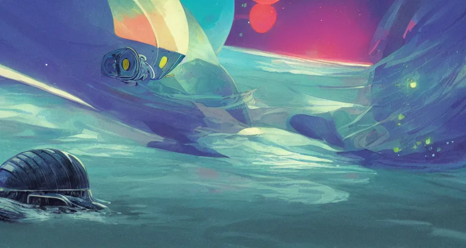 Prompt: i live in a seashell, concept art by bill sienkiwicz and john harris, triadic color scheme