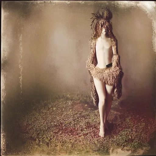 Prompt: kodak portra 4 0 0, wetplate, photo of a surreal artsy dream scene,, girl, animal, unique fashion, photographed by paolo roversi style