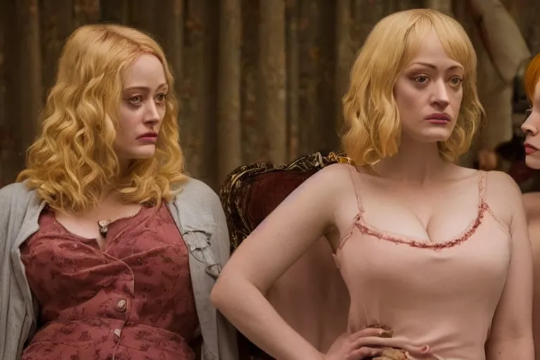 Prompt: A film still of an Olivia Taylor Dudley and Christina Hendricks, high detail