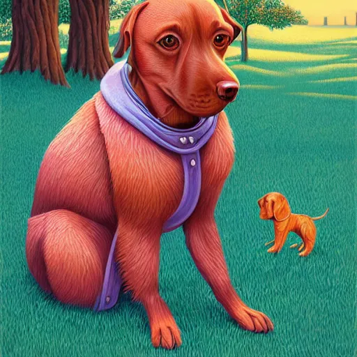 Image similar to a dog playing in the park by casey weldon and martine johana, rich colors, intricate, elegant, highly detailed, centered, digital painting, artstation, concept art, smooth, sharp focus, illustration