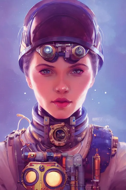 Image similar to portrait of a steampunk cosmonaut girl with mechanical parts by Artgerm and Greg Rutkowski , néon light, digital painting, highly detailed, trending on artstation